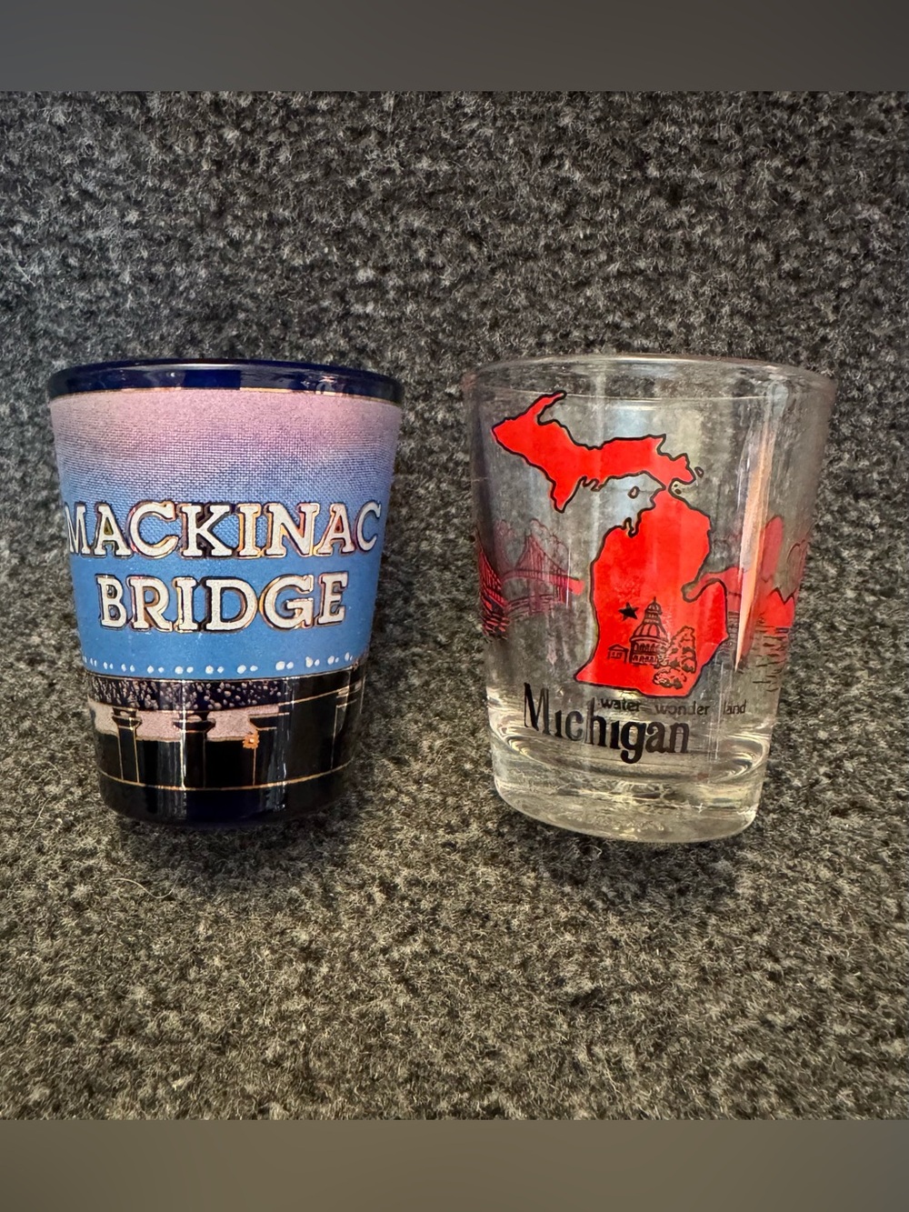 Michigan Souvenir Shot Glass Set, Mackinac Bridge & Water Wonder Land